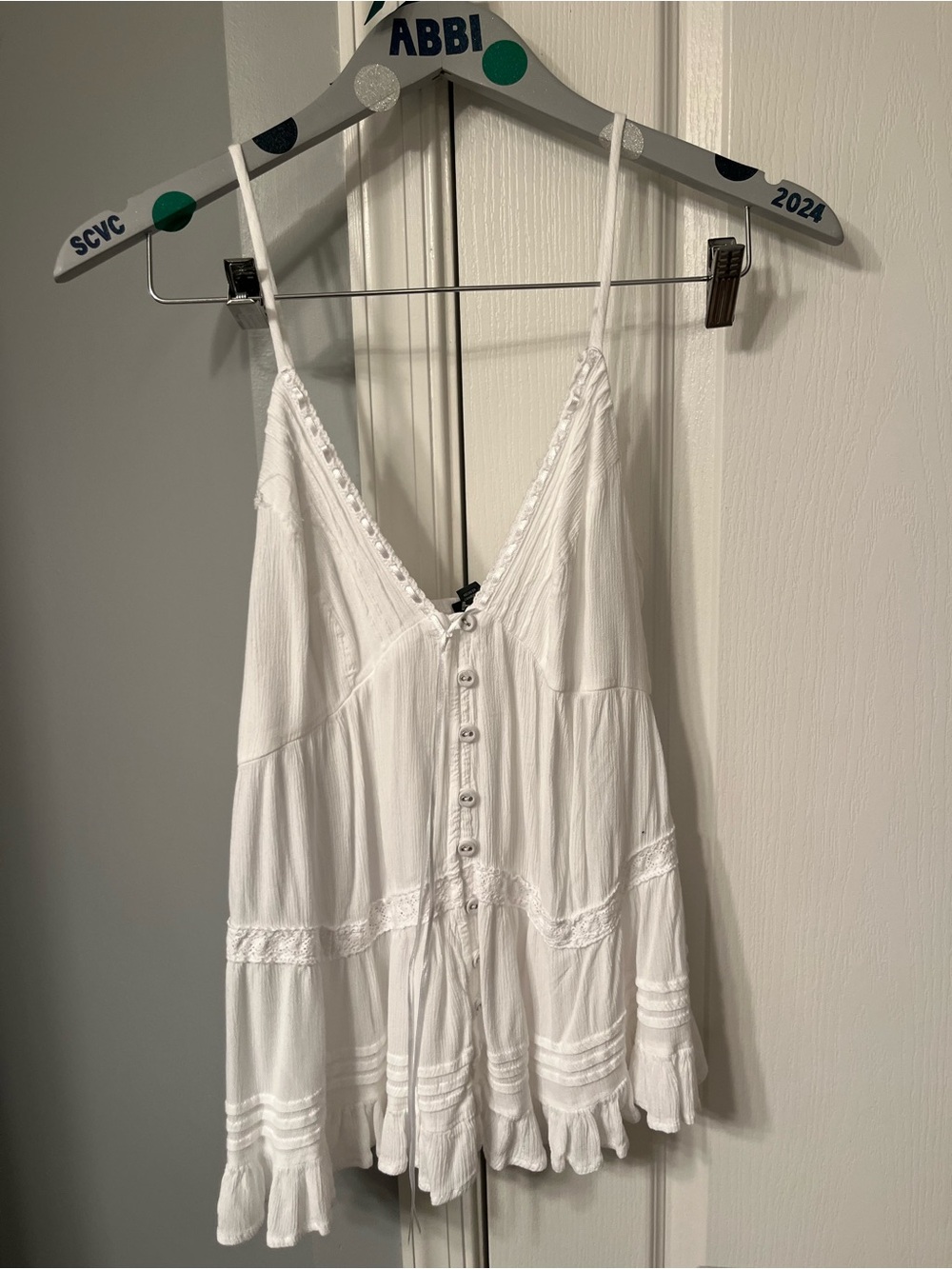 wild fable White Lace-Trim Button-Front Spaghetti Tank